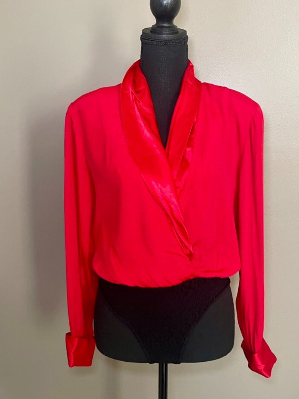 CACHE Vintage 1980s red satin-trim bodysuit, Made in USA